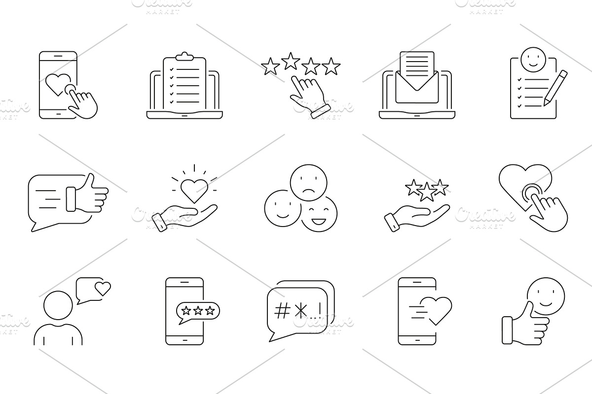 Customer Satisfaction Line Icon Set, an Object Illustration by Gentle Studio