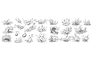 Water splash engraving. liquid drip, an Illustration by Stock-Smart-Start