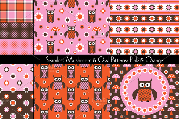 Mushroom & Owl Patterns: Pink Orange preview 6