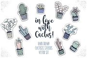 Hand drawn vector cactuses stickers, a Decorative Illustration by CreativeJourney (Thumbnail 1 of 6)
