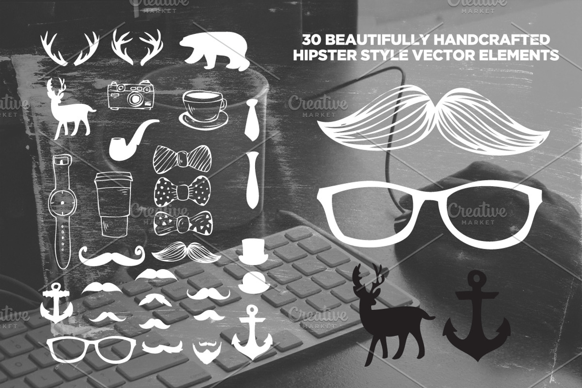 30 Handsketched Hipster Vectors, an Illustration by Layerform Design Co. (Photo 2 of 3)