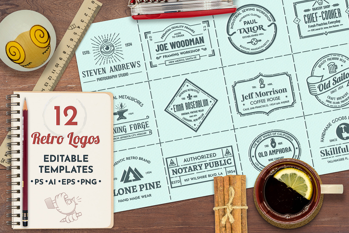 12 vintage template logos set vol 2, a Branding & Logo Template by Genestro Shop (Photo 1 of 2)