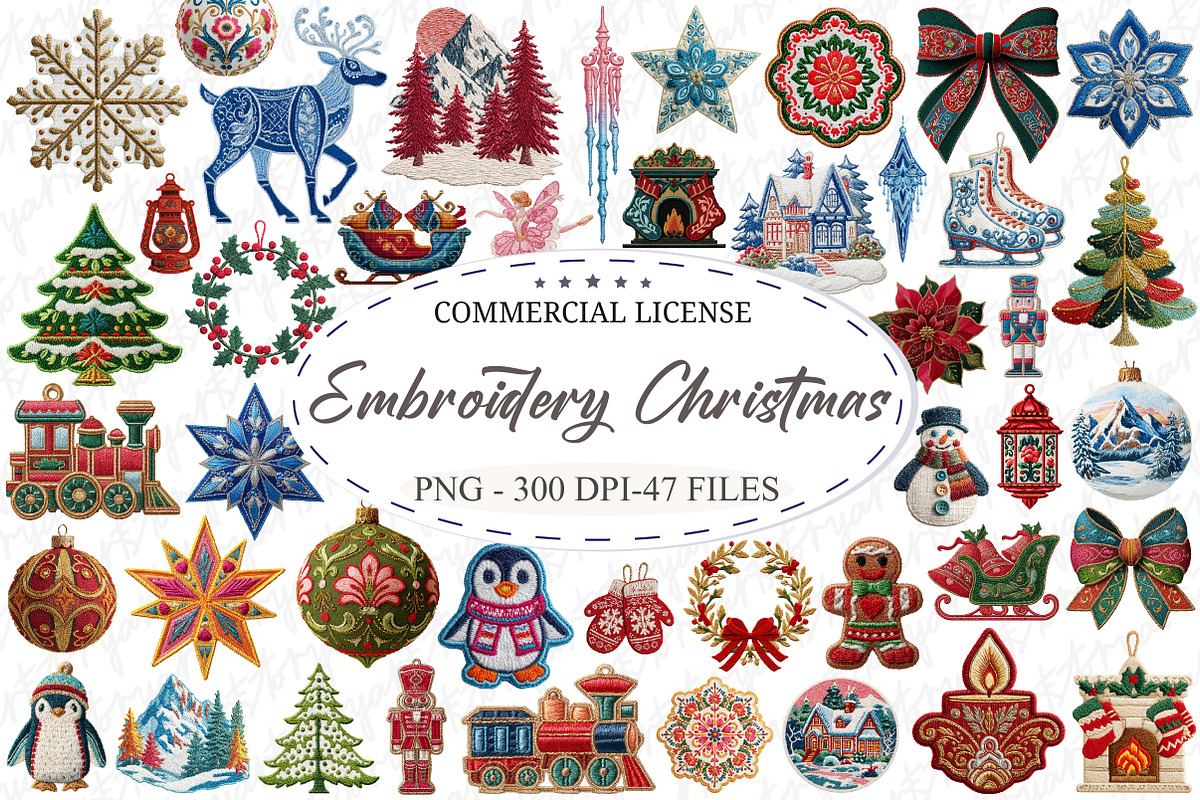 Vintage Embroidery Christmas Clipart, an Illustration by designcity5 (Photo 1 of 5)
