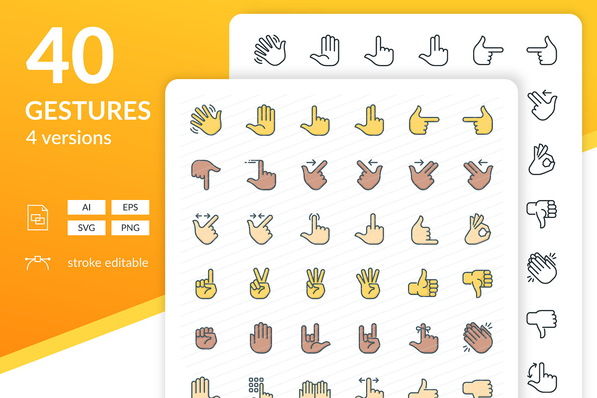 Hand Gestures Icons, an Outline Icon by Kalash (Photo 1 of 3)