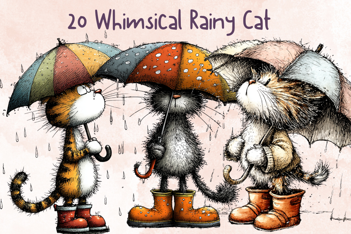 Whimsical Funny Rainy Cat Clipart, an Animal Illustration by GiraffeCreative (Photo 1 of 20)