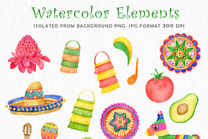 Watercolor Cinco De Mayo Clipart Set