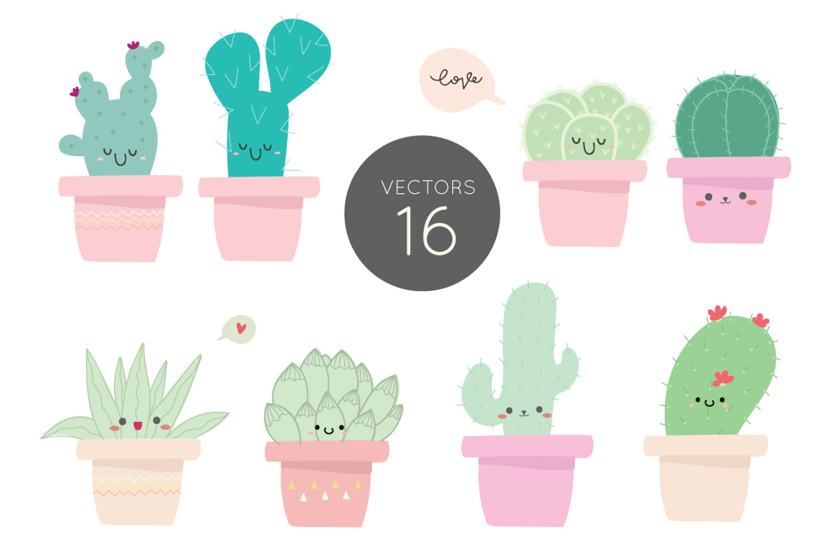 Cute Cactus VECTOR ELEMENTS, a Decorative Illustration by MooBeer (Photo 3 of 3)