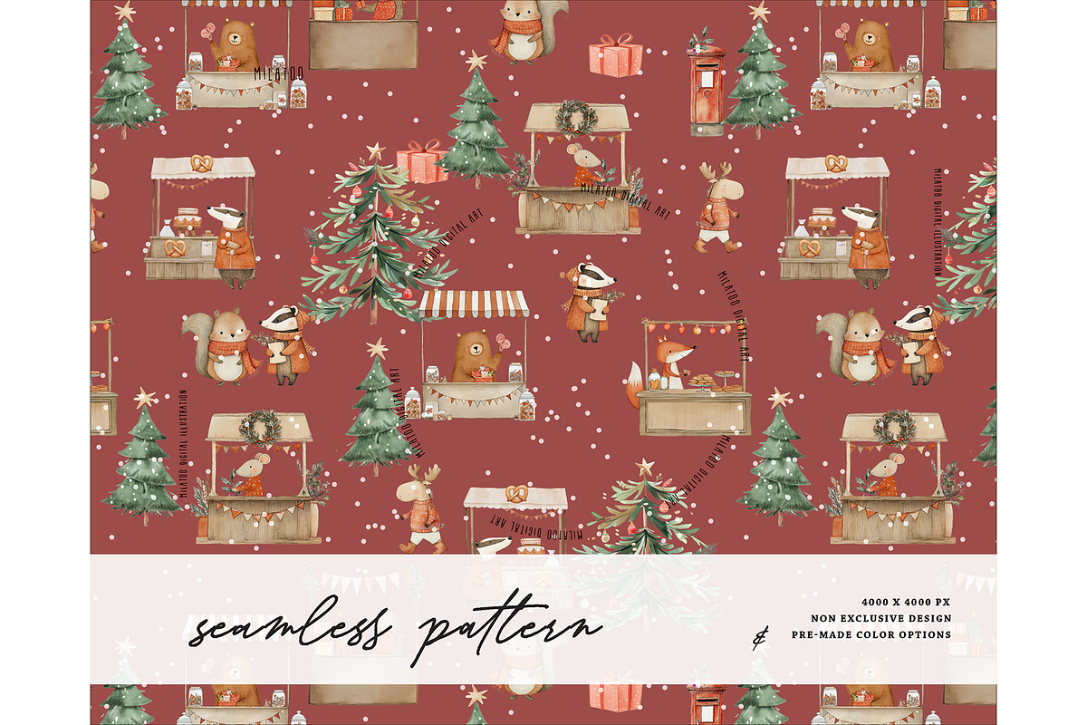 Winter market Christmas pattern, a Texture Graphic by Milatoo (Photo 1 of 6)
