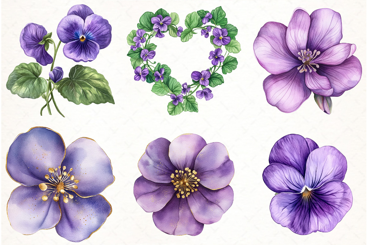 Violet Flower Watercolor Clipart, an Illustration by Watercolor design (Photo 4 of 4)