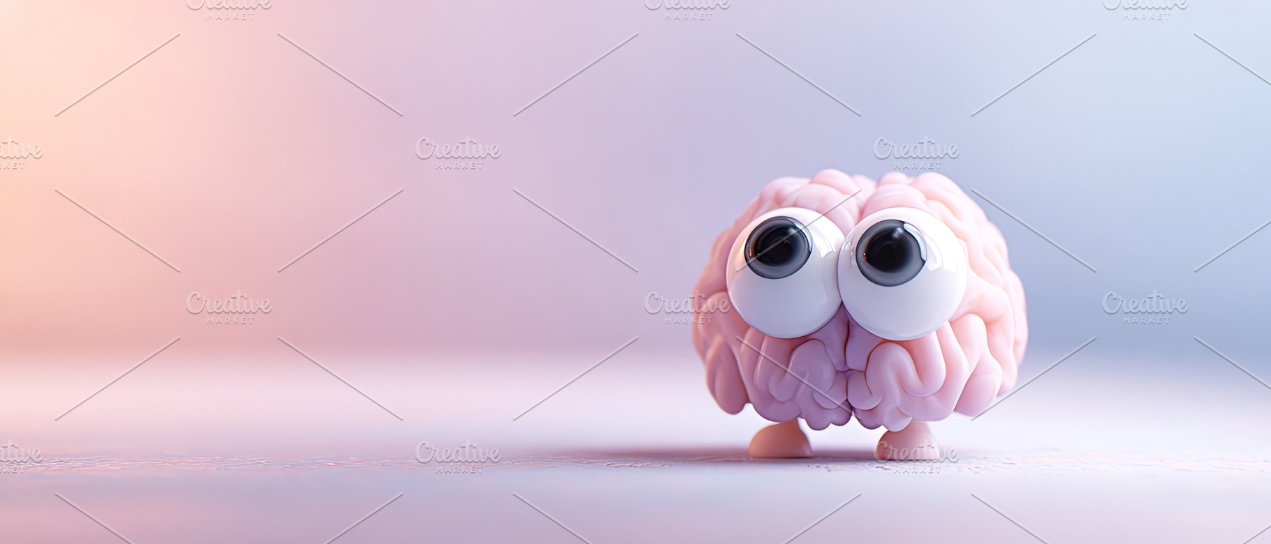 Playful 3D illustration of a brain with large cartoon eyes and t, an Abstract Photo by Ales Munt