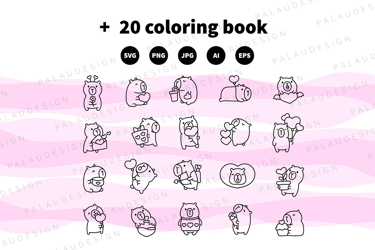 Cute Kawaii Capybara Valentine's Day, an Animal Illustration by Palau (Photo 11 of 12)