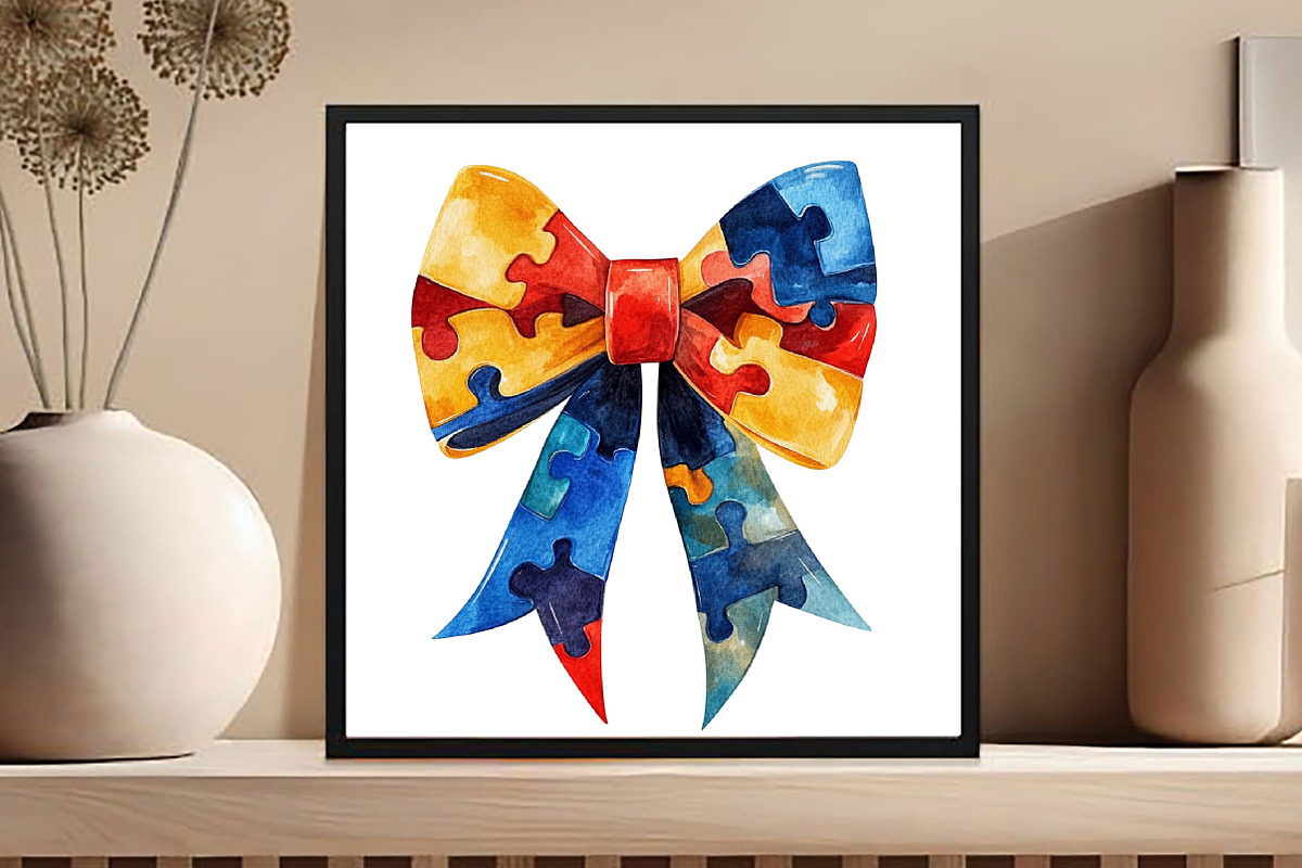 Watercolor Autism Awareness Bow PNG, an Illustration by DreamCafeArt (Photo 7 of 9)