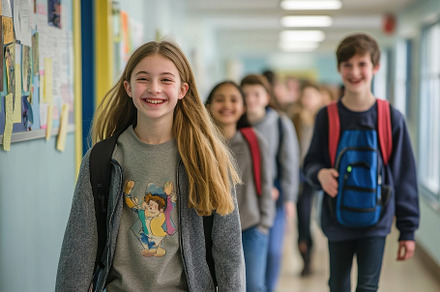 Students walking down the corridor, a Photo by Pavel_design