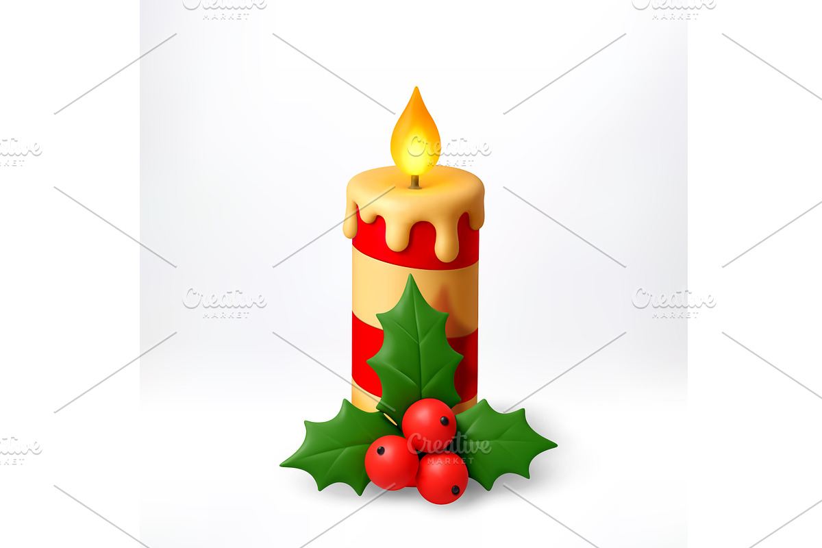 Christmas candle 3d with holly berry, an Object Illustration by Abscent