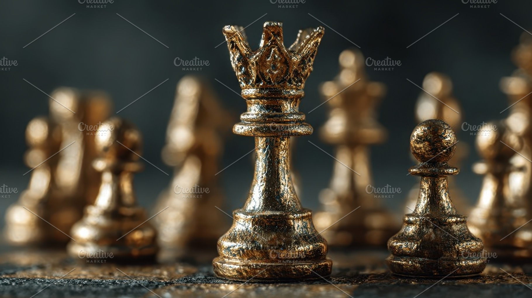 Gold Chess Pieces Queen Pawn Strateg, a Photo by Pixeness Studio