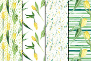 Watercolor Yellow tulips patterns, a Pattern Graphic by DollyPotterson (Thumbnail 2 of 6)