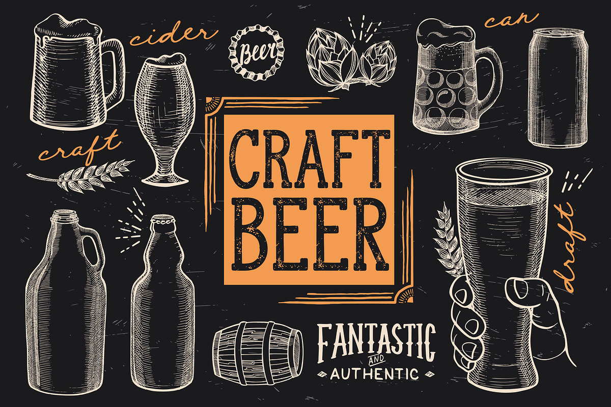 Beer Hand Drawn Illustrations, a Food Illustration by BarcelonaShop (Photo 1 of 4)