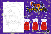 Piggy Spooky Party Coloring Pages, an Education Illustration by Cozy Cat Design (Thumbnail 3 of 7)