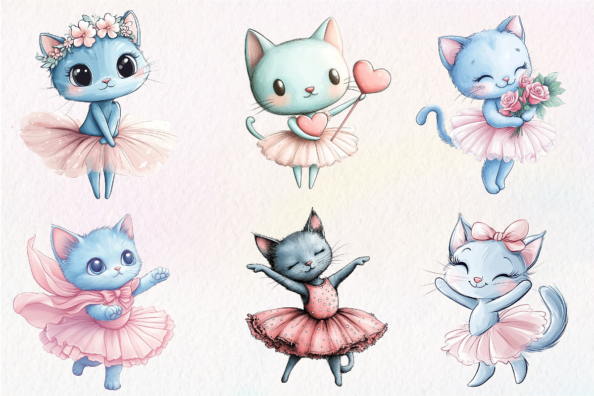 Blue Cat Ballerina Clipart, an Illustration by CreationArt (Photo 6 of 9)