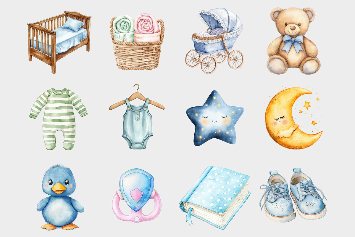Watercolor Baby Boy Clipart, a Seasonal Illustration by Design Market (Photo 2 of 5)