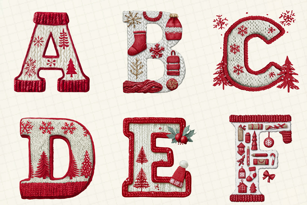 Knitted Christmas Alphabet Clipart, an Illustration by DreamCafeArt (Photo 2 of 7)
