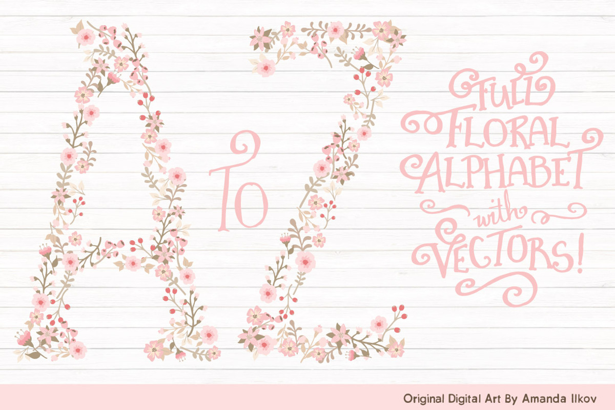 Soft Pink Floral Alphabet Vectors, an Illustration by Amanda Ilkov (Photo 1 of 5)