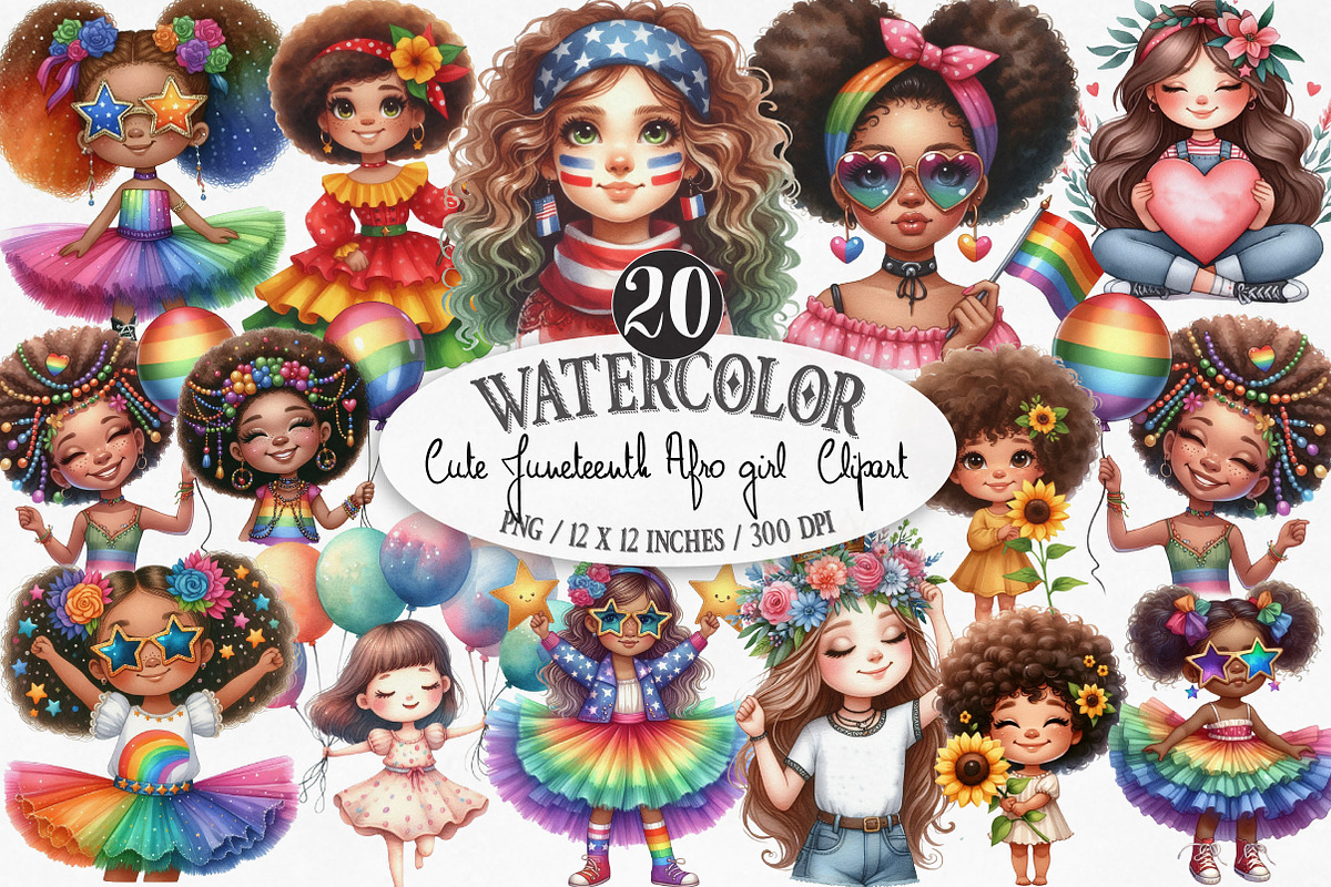 Cute Juneteenth Afro Girl Clipart, an Illustration by Designking (Photo 1 of 4)