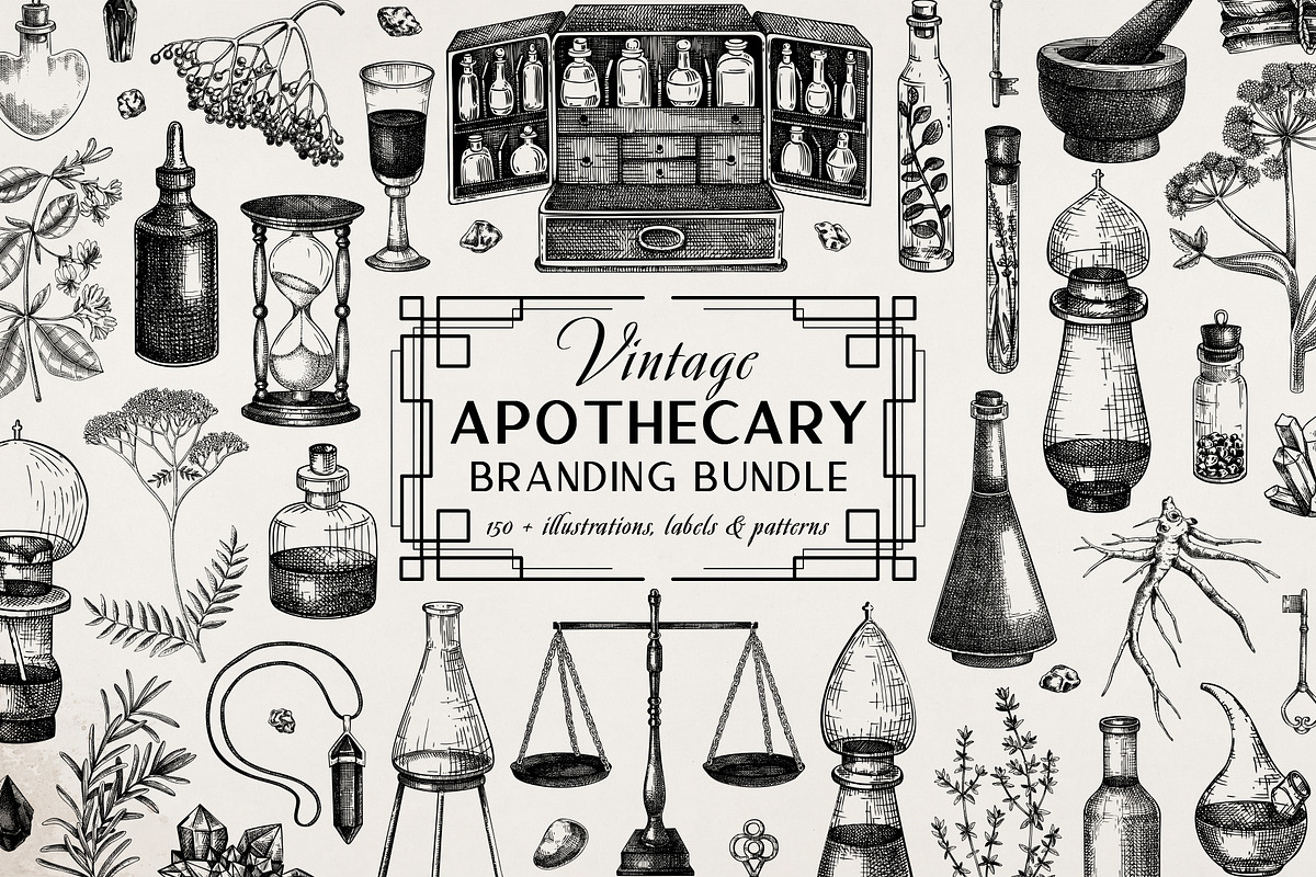 Vintage Apothecary Branding Bundle, a Healthcare Illustration by Yevheniia (Photo 1 of 11)