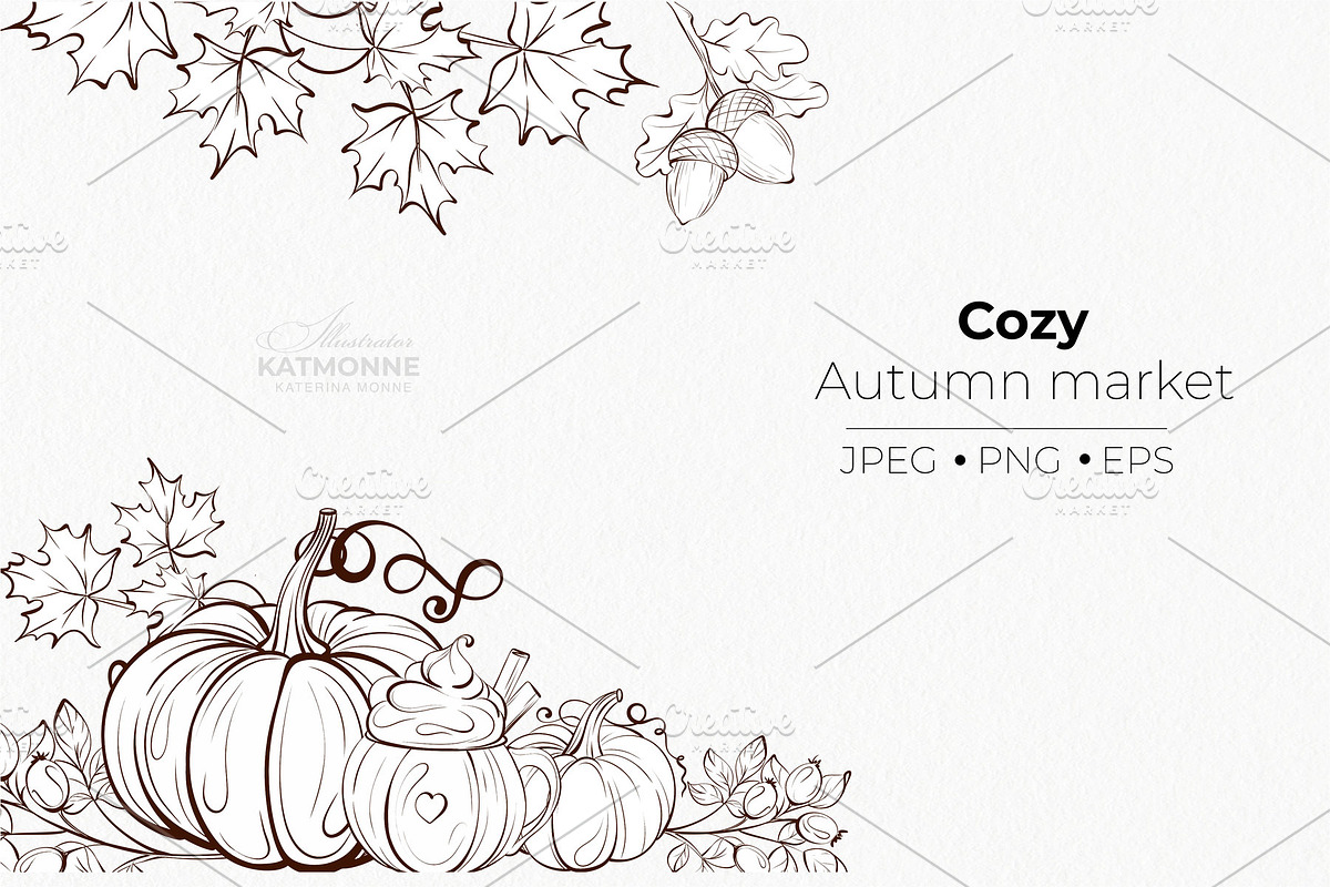 Vintage Autumn Botanical Line Art, a Seasonal Illustration by katmonne (Photo 12 of 14)