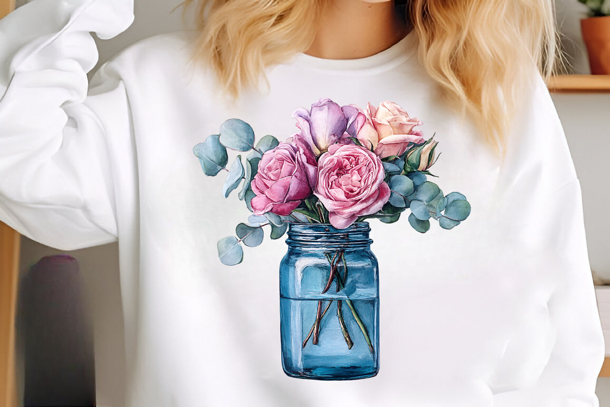 Watercolor Flower Mason Jar Clipart, an Illustration by GatewayDesign (Photo 3 of 6)