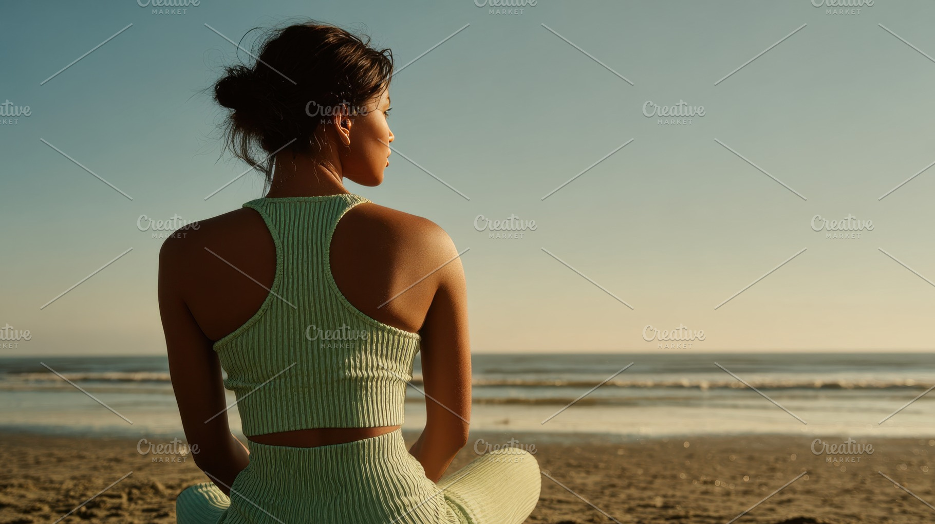 Woman meditating at sunset, a Photo by Beautiful things