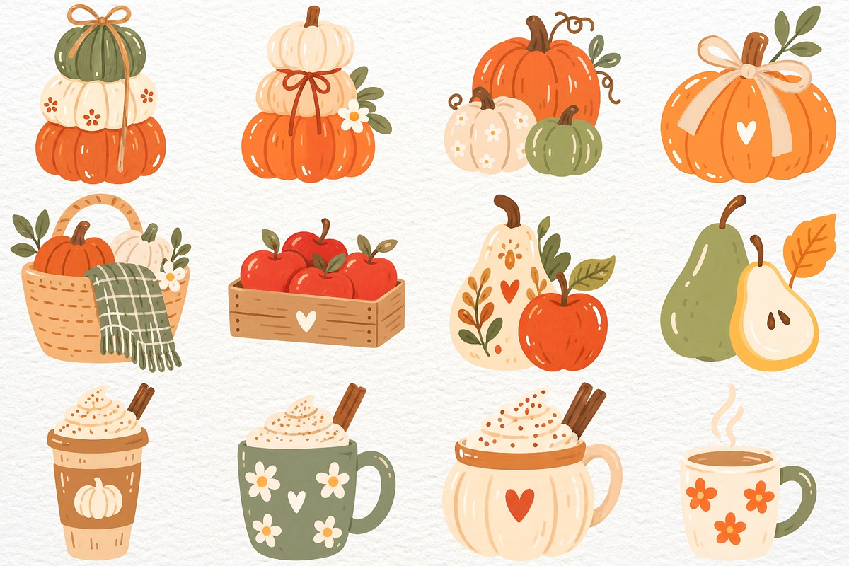 Boho Fall Clipart Autumn Harvest PNG, a Seasonal Illustration by SugarCloudStudioArt (Photo 3 of 6)