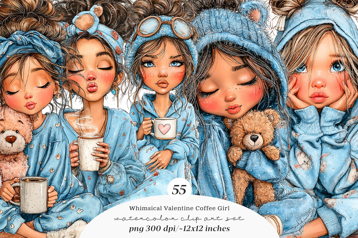 Whimsical valentine coffee girl clip, an Illustration by SinaCreation (Photo 1 of 11)