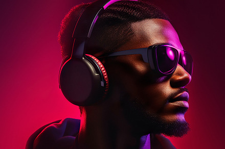 Nightclub Vibes. African Man with Headphones, an Arts & Entertainment Photo by Iconogenic
