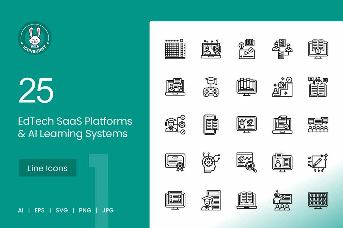 25 EdTech & AI Learning Line Icons, an Outline Icon by IconBunny (Photo 1 of 2)