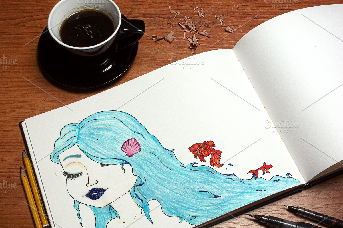 Blue hair mermaid character, an Illustration by Miira (Photo 2 of 2)