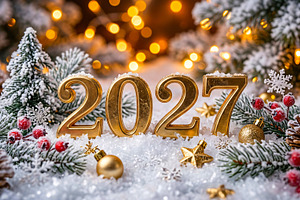 2027 New Year Date in Snowy Xmas
