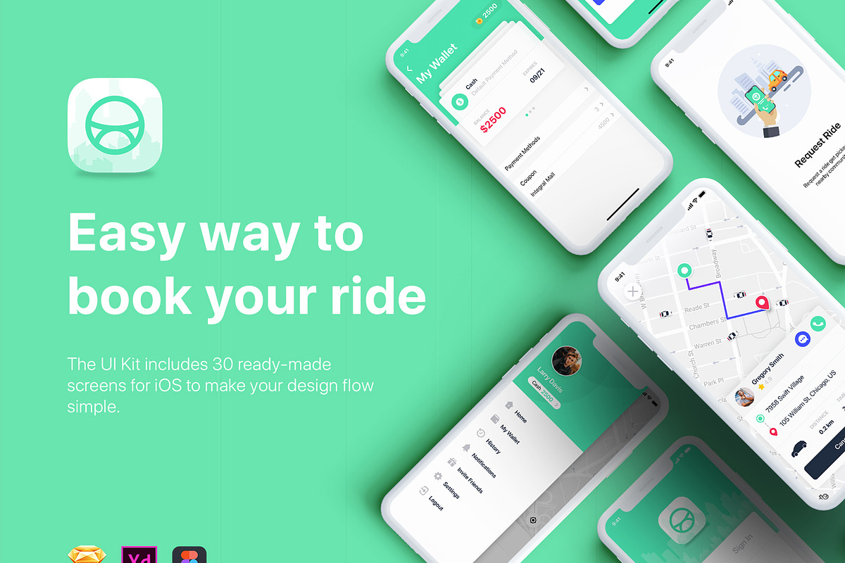 Taxi Booking App UI Kit, an App Template by hoangpts (Photo 1 of 7)