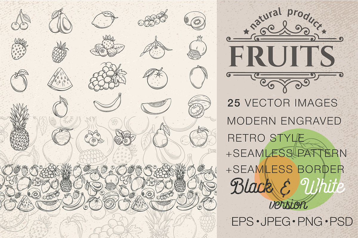 Hand Drawn Fruits and Berries, an Object Graphic by VictoriaSergeeva (Photo 1 of 6)