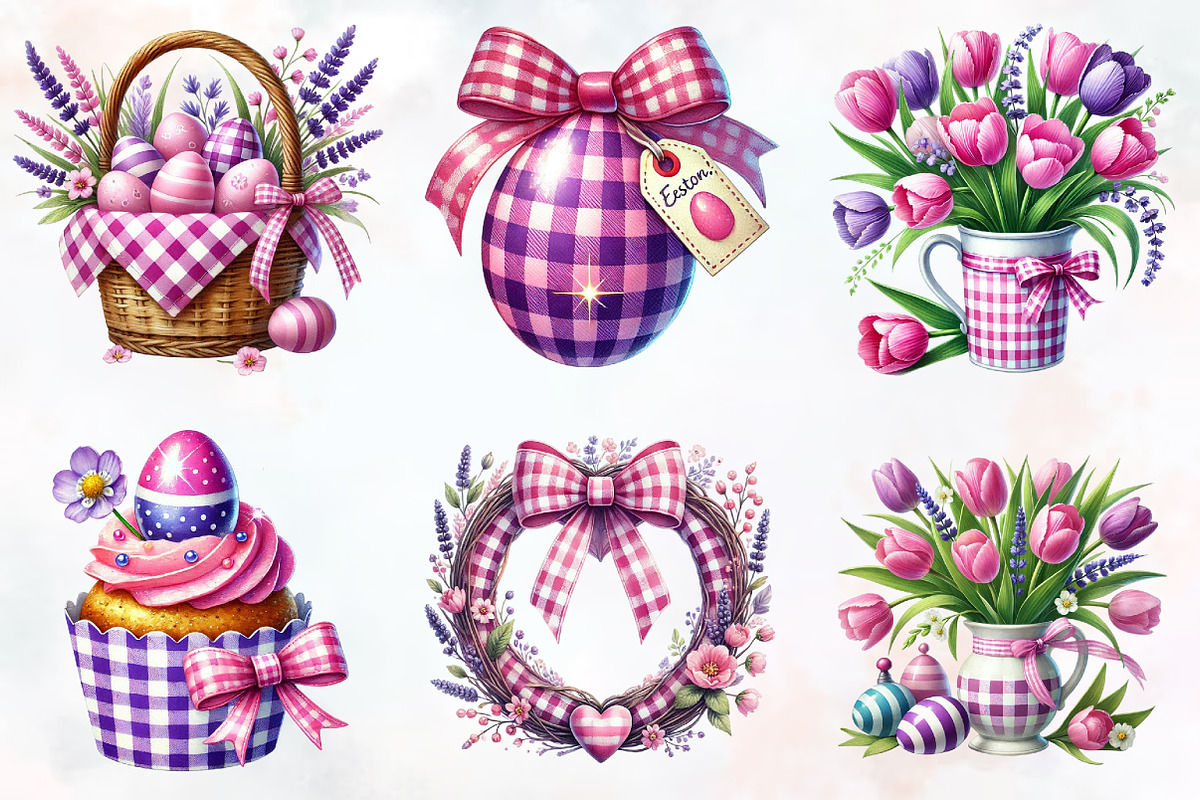 Pink Easter Gingham Clipart, an Illustration by RobertsArt (Photo 2 of 7)