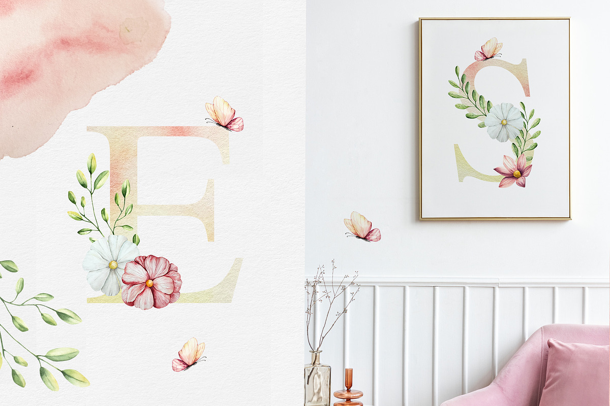 Flower alphabet, numbers watercolor, an Illustration by Navenzeles (Photo 4 of 6)