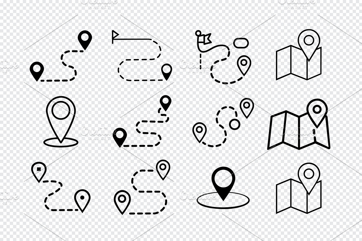 Navigation and route planning icons, an Icon by Toufiqul