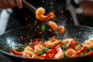 Delicious Shrimp Stir Fry Cooking in, a Food & Drink Photo by Pixeness Studio