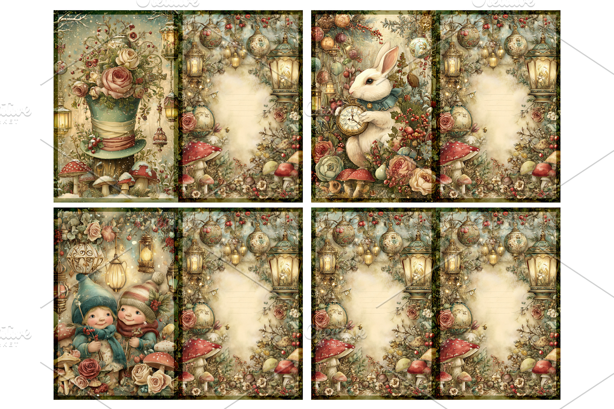 Christmas Alice Junk Journal Pages, a Seasonal Illustration by Print Haven Mochi Vintage (Photo 5 of 11)