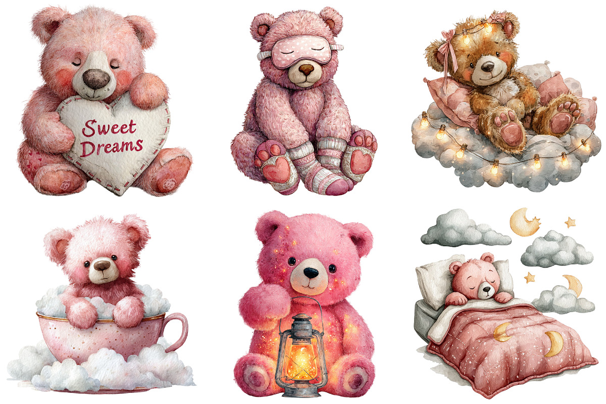 Sweet Dreams Pink Teddy Bear Clipart, an Illustration by Craft Nest (Photo 3 of 6)