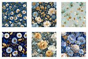 Blue and Gold Floral Pattern, a Pattern Graphic by CreationArt (Thumbnail 3 of 5)