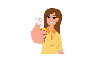 Woman using fingerprint scanner for, a Technology Illustration by pikepicture