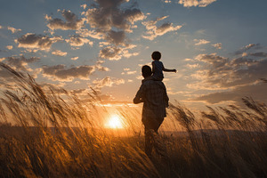Father and son sunset silhouette nat, a Photo by Pixeness Studio