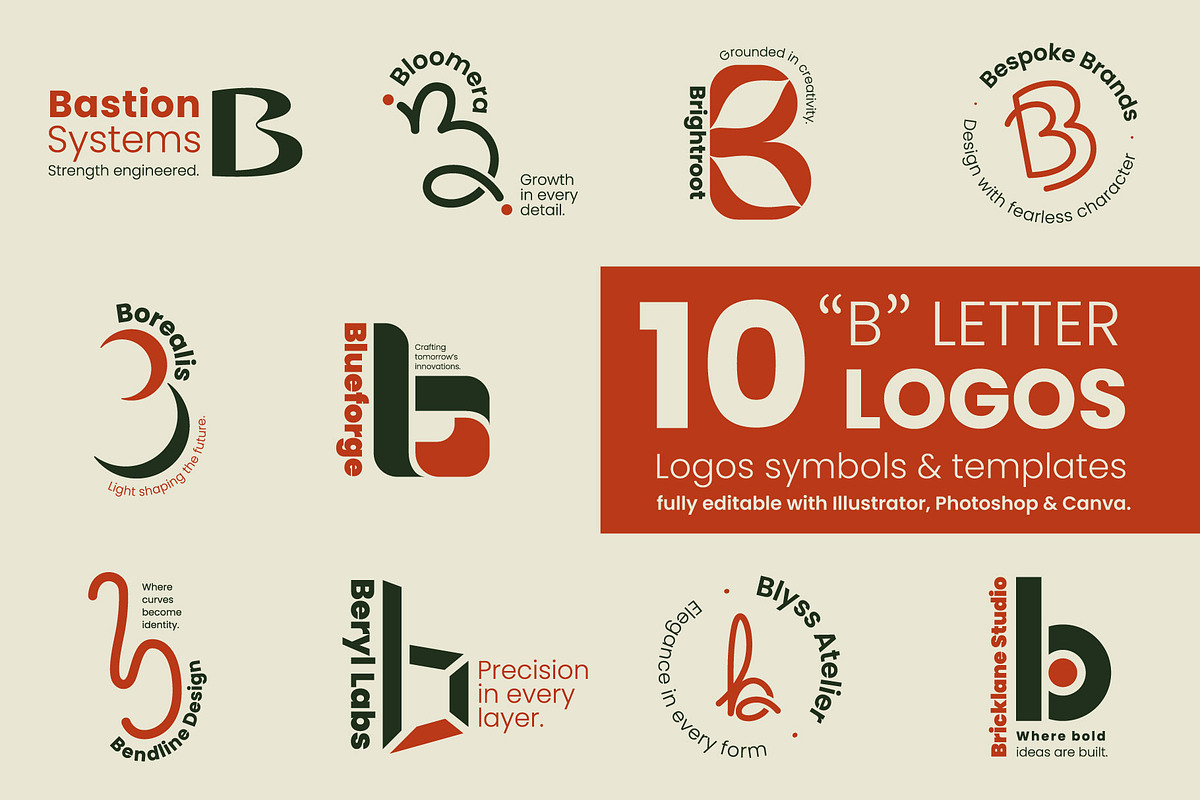 “B“ Letter Logo Kit - 10 logos, a Branding & Logo Template by Atelier Mélicope (Photo 2 of 12)