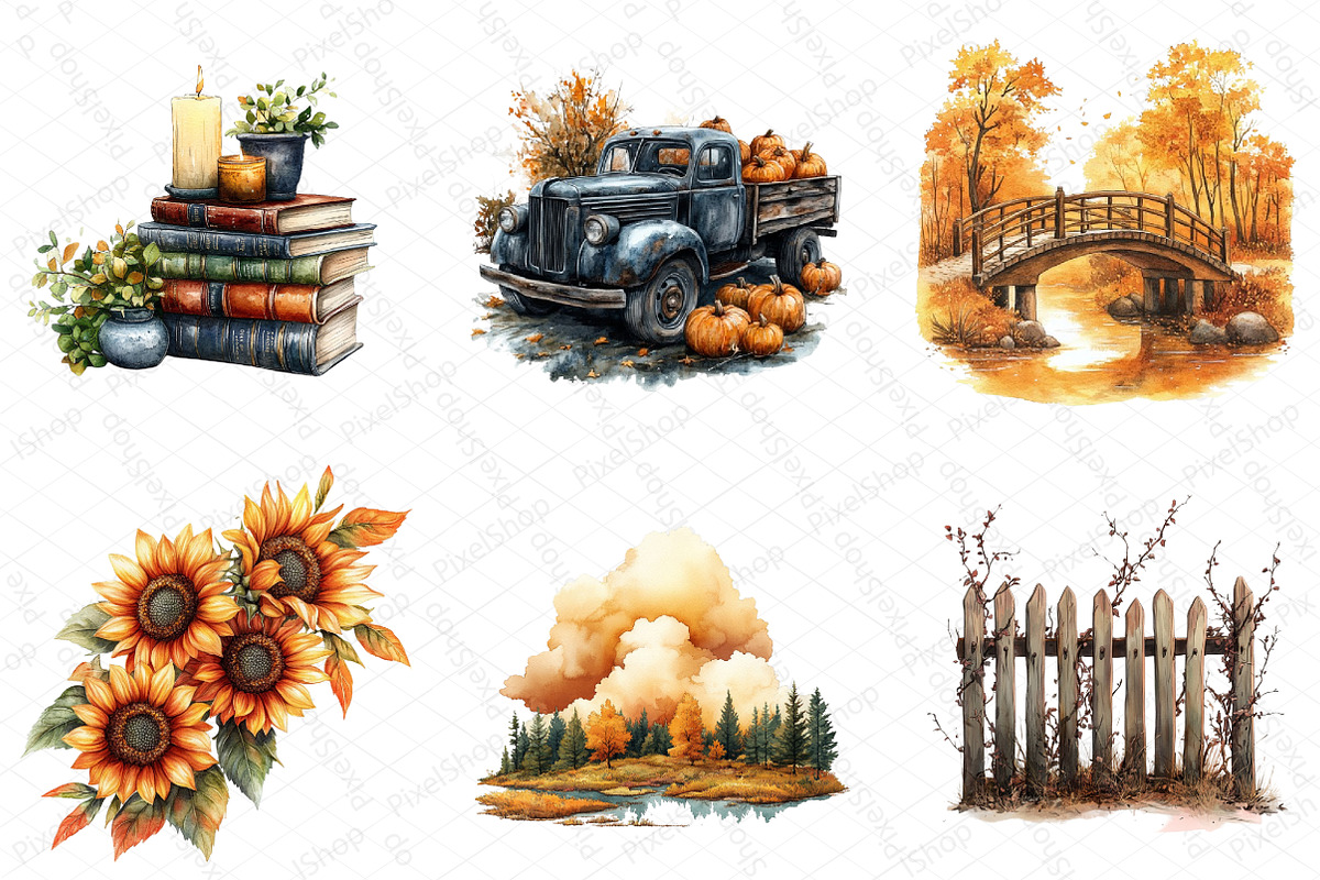 Watercolor Golden Hour Fall Clipart, an Illustration by DreamPrint404 (Photo 5 of 6)